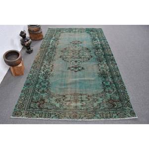 Tapis en laine turque vintage de 5x8 pieds bleu marron Style traditionnel Patchwork Design tissage plat Latex pour décorations de salon - Product Image 1
