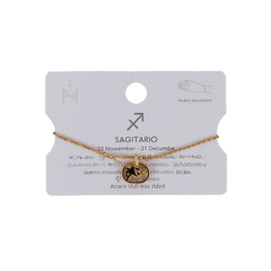 Pulsera con dije de Sagitario, tono dorado, acero inoxidable, unisex, regalo de joyería del zodiaco - Product Image 2