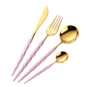 Ensemble de couverts vintage en acier inoxydable plaqué or, cuillère à dîner, fourchette, couteau, baguettes, vaisselle de luxe pour hôtel, maison, restaurant - Product Image 4