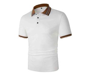 Polos de golf 100% coton à motif solide pour hommes, maillot respirant à manches courtes, impression de décharge à boutons brodés - Product Image 1