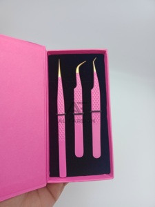 แหนบต่อขนตาสีชมพูสีทองด้ามเหล็กสแตนเลสแบบแยกมือทดสอบด้วยมือแหนบกระจกปรับแต่งได้ - Product Image 6