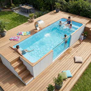 สระว่ายน้ำขนาดใหญ่แบบโมดูลาร์จากตู้คอนเทนเนอร์  วัสดุไฟเบอร์กลาส ตั้งบนพื้นดิน พร้อมอุปกรณ์ครบชุด สำหรับวิลล่า รีสอร์ท โรงแรม - Product Image 2