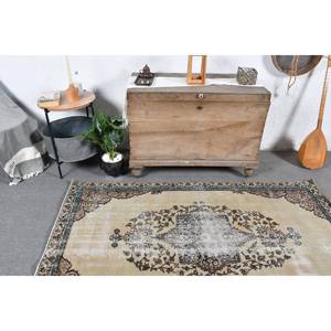 พรมตุรกีโบราณสีเบจ3.8 x 6.5ft แบบงานปะทำด้วยมือพรมขนแกะลายสี่เหลี่ยมผืนผ้าสำหรับห้องนั่งเล่นน้ำยาง - Product Image 2