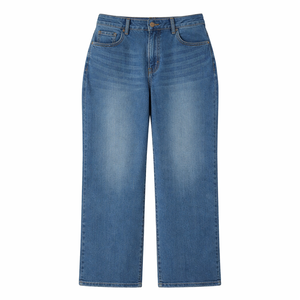 Jean en denim taille haute coupe droite pour femme grande taille, coupe ample, délavage foncé, été, respirant, coton, style vintage, décontracté, vêtement de travail, OEM - Product Image 1