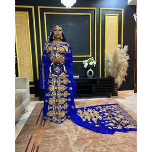 Robe de bal longue coupe A-line de la collection Heritage de luxe Sapphire Royal Somali Dirac, ornée de perles et de pompons, idéale pour les fiançailles et les mariages - Product Image 2