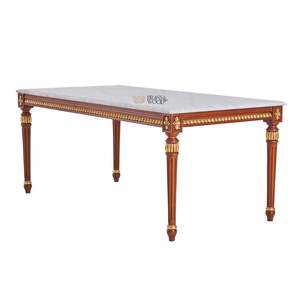 Mesa de Centro Rectangular de Lujo con Tapa de Mármol Blanco y Elegantes Detalles Dorados Tallados a Mano para una Decoración Clásica de Sala de Estar - Product Image 4