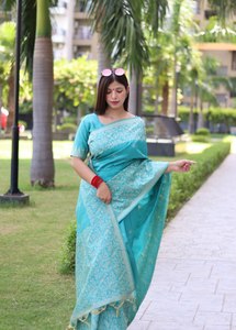 Estamos de regreso con un nuevo y moderno estilo exigente: Saree largo con rico trabajo de pallu y blusa para novias y fiestas. - Product Image 2
