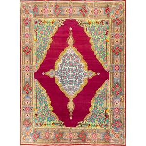Tapis en laine noués à la main Aalam, motif médaillon rose et violet, forme puzzle rectangulaire pour la maison, le salon, le couloir, l'entrée, les chambres d'adolescents - Product Image 1