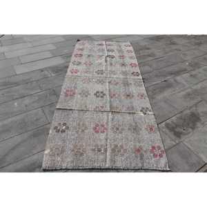 พรมวินเทจตุรกีขนาด 3.7x9.7 ฟุต, พรมปูพื้น, พรมขนสัตว์สีเทาคิลิม - Product Image 1