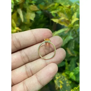 Bague en or blanc massif 14 carats avec citrine taille émeraude, style vintage délicat pour usage quotidien, technologie de sertissage Vermeil, raffinée - Product Image 4