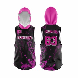 ชุดฟุตบอล 7 คน แห้งเร็ว |   เสื้อเจอร์ซีย์สีแดงแบบมีฮู้ดไม่มีแขนพิมพ์โลโก้ทีมตามสั่ง - Product Image 2