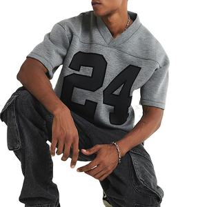 T-shirts pour hommes de qualité supérieure personnalisés, surdimensionnés, col en V, logo personnalisé, 100% coton tricoté, service OEM - Product Image 5