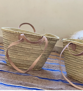 Sac en paille tendance fait main avec du cuir | |   Sac en paille marocain, double poignée, style français - Product Image 1