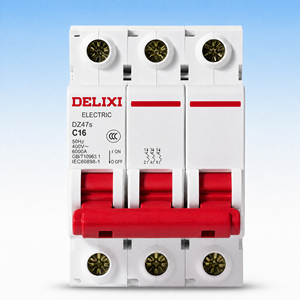Disjoncteur miniature Delixi DZ47S-63 3P courbe CD, montage sur rail DIN, protection contre les surcharges et les courts-circuits pour tableau électrique domestique - Product Image 1