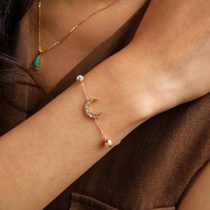 Dainty Pearl Moon <b>Bracelet</b> 925 Sterling <b>Silver</b> 14K Gold Plated Crescent Slim Freshwater Pearl <b>Bracelet</b> Gift <b>For</b> Her - Product Image 6