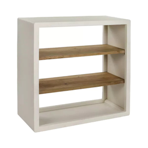 White New Modern Living Room Bookshelf with <b>Solid</b> Mango <b>Wood</b> Foldable Design on Wheels-Eco-Friendly Home Decor - Product Image 1