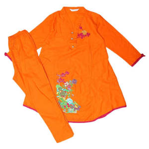 ชุดสูท 2 ชิ้นปักลายสำหรับเด็กผู้หญิง - สีส้ม - Product Image 2