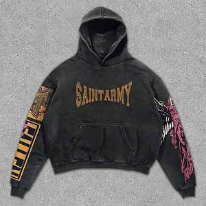 Sudadera con capucha de gran tamaño de peso pesado personalizada 2025 para hombres, conjuntos de sudadera de algodón 100%, cuello lavado con ácido, bordado 3D sólido - Product Image 1