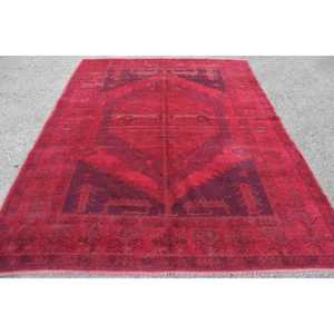 6.9x9.2 ft Turkish Rug, Vintage Large Rug, <b>Red</b> Purple Polka dot <b>Wool</b> Rug - Product Image 5