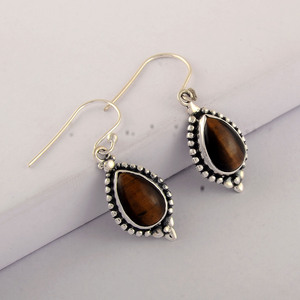 Pendientes de gota de piedras preciosas de ojo de tigre de Plata de Ley 925 al por mayor, joyería hecha a mano, pendientes de plata India para mujeres y niñas - Product Image 4