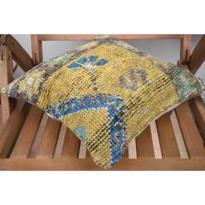 หมอนผ้าขนแกะสีเหลืองสไตล์วินเทจแบบชนบทขนาด14x14นิ้วหมอนผ้าทอมือ - Product Image 4