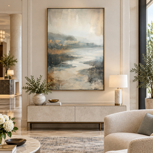 Arte de Pared, Pintura al Óleo de Paisaje Costero con Niebla, Lienzo Texturizado, Paisaje Marino Neutro, Decoración Moderna para Sala de Estar, Hotel, Arte Decorativo para Interiores - Product Image 1