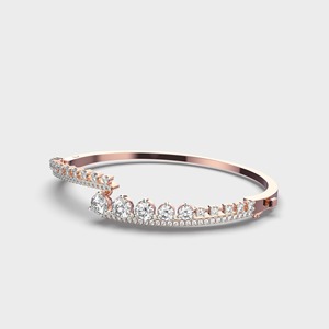 Bracelet jonc double rangée en or jaune/blanc/rose 9 carats avec diamants ronds de laboratoire certifiés IGI - Product Image 4