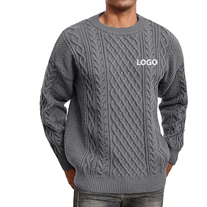 OEM & ODM Pull à col ras du cou pour hommes 100% coton respirant hiver texturé pull à manches longues gris - Product Image 1