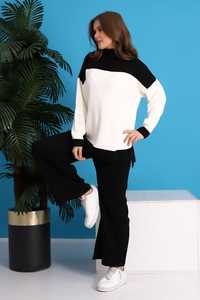 เสื้อกันหนาวขากว้างแบบลำลองเอวสูงสำหรับผู้หญิงชุดถัก2ชิ้นสำหรับเล่นโยคะกีฬาและที่บ้านในฤดูใบไม้ร่วงฤดูหนาว - Product Image 3