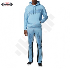 Best Pakistan Clothing Manufacturers' Custom Vintage Acid Wash Sun Faded Puff Printing Jogging Set Suit Flared <b>Pants</b> Winter - Product Image 4