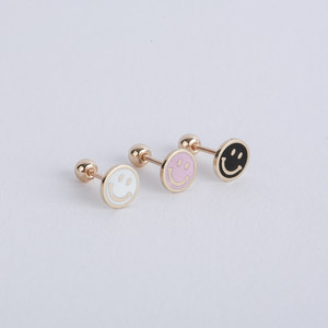 Orecchini da donna alla moda in oro 14k Fine orecchini da festa vari colori simpatici epossidici con sorriso viso Piercing gioielli regali all'ingrosso K-gioielli - Product Image 5