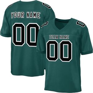 Vente en gros de maillots de football américain personnalisables tissu en maille respirant séchage rapide polyester transfert de chaleur imprimé court grande taille - Product Image 6