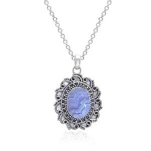 Bleu Dentelle Agate Pierre Précieuse En Gros Pendentif En Argent Sterling 925 Fine Jewelry Collier Pendentif Avec 925 Pendentif En Argent Bijoux - Product Image 1