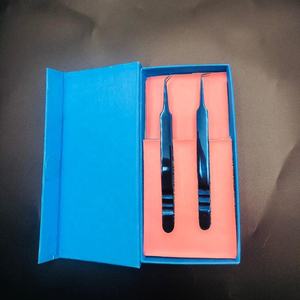 Pinzas azules de Plasma de punta de fibra de 90 grados y 45 grados de alta calidad, pinzas de extensión de pestañas de acero inoxidable sólido al por mayor - Product Image 3