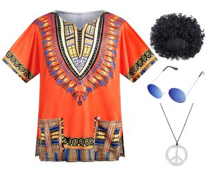 Nouvel ensemble de costume <span class=keywords><strong>hippie</strong></span> pour <span class=keywords><strong>homme</strong></span>, 4 pièces, rétro, années 60-70, t-shirt, <span class=keywords><strong>perruque</strong></span> africaine, accessoires, ensemble pour fête de carnaval, cosplay, costume de scène - Product Image 1