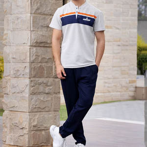 Conjunto de chándal de verano a la moda con cintura elástica y pantalones cónicos Conjunto de chándal de mezcla de algodón suave - Product Image 2