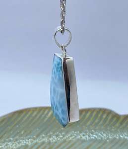 Collier pendentif hexagone en argent sterling 925 Style vintage Larimar bleu géométrique fait à la main pour les femmes cadeau d'anniversaire unique - Product Image 5