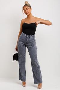 Fabricant de jeans personnalisé taille haute ample surdimensionné délavé à l'acide pantalon vintage en denim à jambes larges pour femmes - Product Image 3