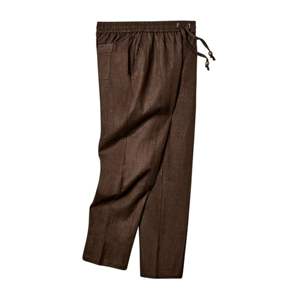 Pantalon en lin marron classique avec cordons de serrage en bois verni, design polyvalent et tissu respirant - Product Image 4