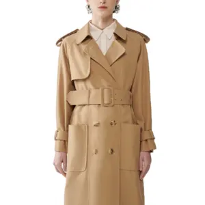 معطف الخندق MAVIN KAKI, معطف الخندق MAVIN KAKI يتميز بمادة صدفة بطول الملابس وياقة ذات أكمام من النوع المغلق