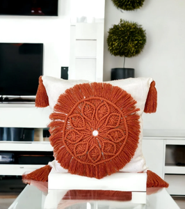 Handmade Magic Rust Floral Hand Knotted Macrame Cushion case - Product Image 2