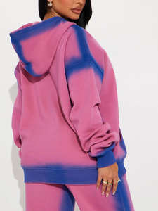 Ropa deportiva informal para mujer, Conjunto de sudadera con capucha, 100% de algodón, estilo holgado, con diamantes de imitación, lavado, cuello redondo, conjunto de manga larga - Product Image 5