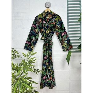 Luxury Unisex Kimono <b>Jacket</b> Elegant Floral Black Malibu Bluish Autumn <b>Winter</b> Gift Velvet House Robe Reversible Silk Lined Soft - Product Image 1
