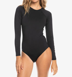 Rashguard une pièce uni pour femme, col rond, manches longues, tissu extensible doux, anti-UV, été, logo imprimé personnalisé - Product Image 2