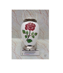 Solid Brass <b>Large</b> Metal <b>Urn</b> for Adult Ashes White Rose Green Leaves Hand-Engraved Cremation <b>Urn</b> Solid Brass Hand-Engraved - Product Image 1