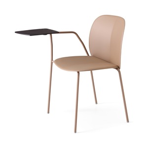 Stackable Indoor Outdoor Armchair with Writing Tablet, Technopolymer <b>Shell</b>, Painted Metal Frame, Restaurant Hotel - Product Image 4