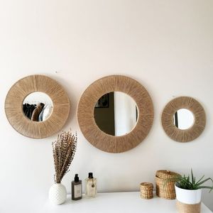 Espejo de Madera Tejido a Mano, Estilo Bohemio, Ecológico y Duradero, con Diseño Moderno y Simple para Decoración Rústica del Hogar en Sala de Estar y Dormitorio - Product Image 1