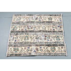 Tapis en laine Patchwork vert Beige classique 2.9 X 3.3ft Design Aubusson turc pour salon chevet couloir Latex Rectangle - Product Image 3