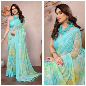 GEORGETTE PATTA MAGNIFIQUE SAREE IMPRIMÉ PARFAIT POUR TOUTES LES OCCASIONS - Product Image 3