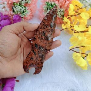 Couteau à pointe de flèche artisanal portable en obsidienne de mahogany de qualité supérieure, avec manche en pierre précieuse, gravé et sculpté, de Khambhat, Inde, décoration d'intérieur, mascotte - Product Image 4